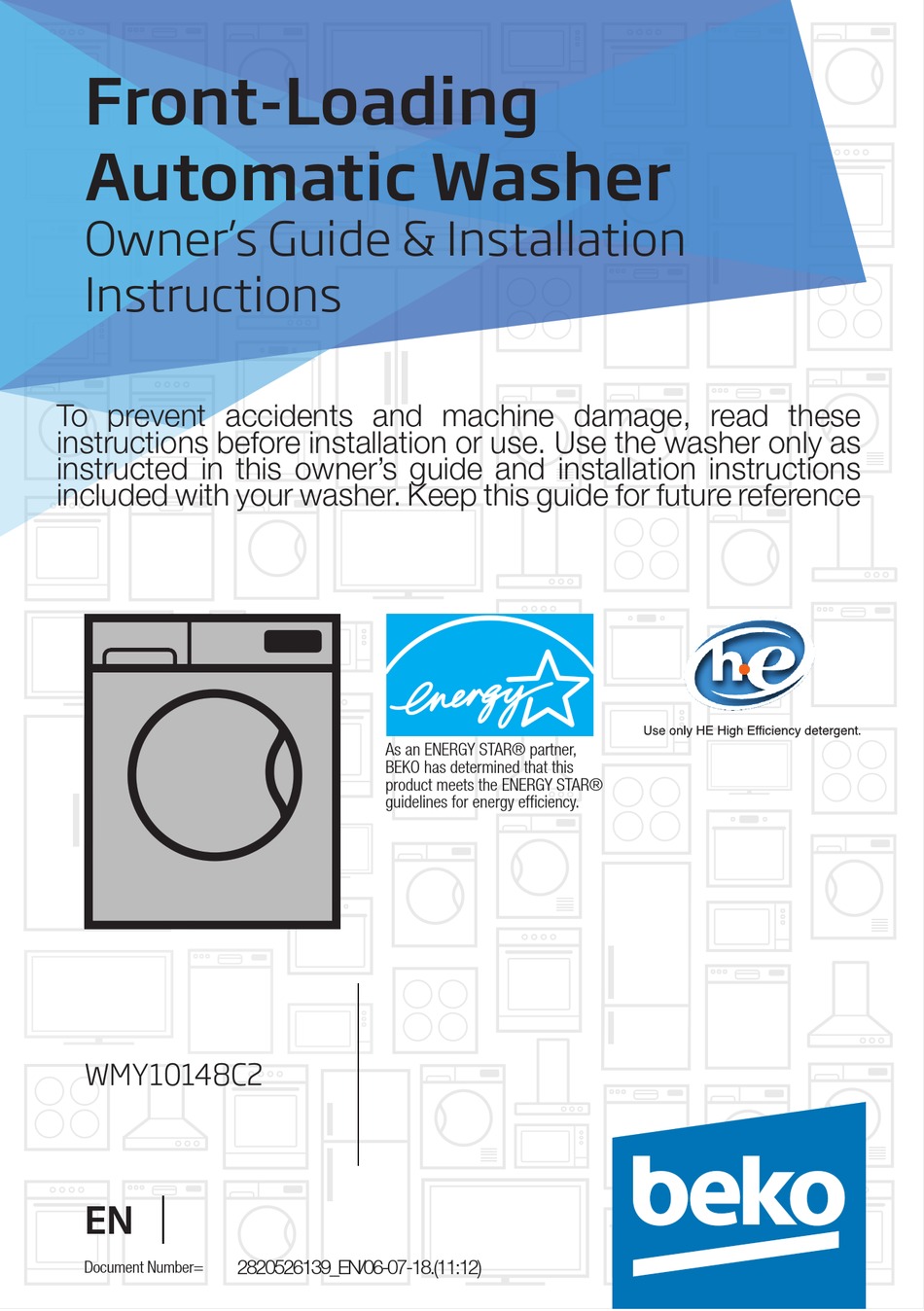 BEKO WMY10148C2 OWNER'S MANUAL & INSTALLATION INSTRUCTIONS Pdf Download
