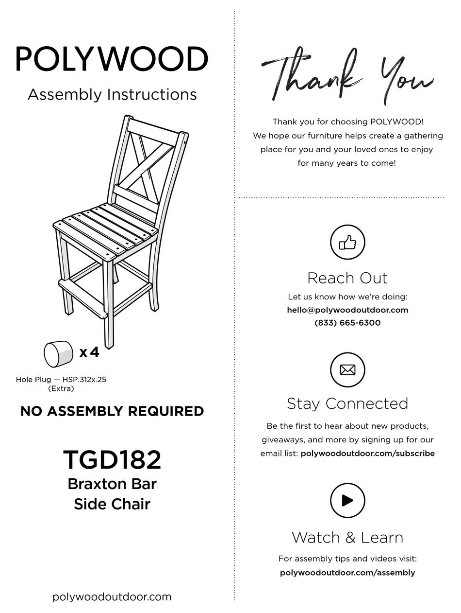 POLYWOOD BRAXTON TGD182 ASSEMBLY INSTRUCTIONS Pdf Download ManualsLib