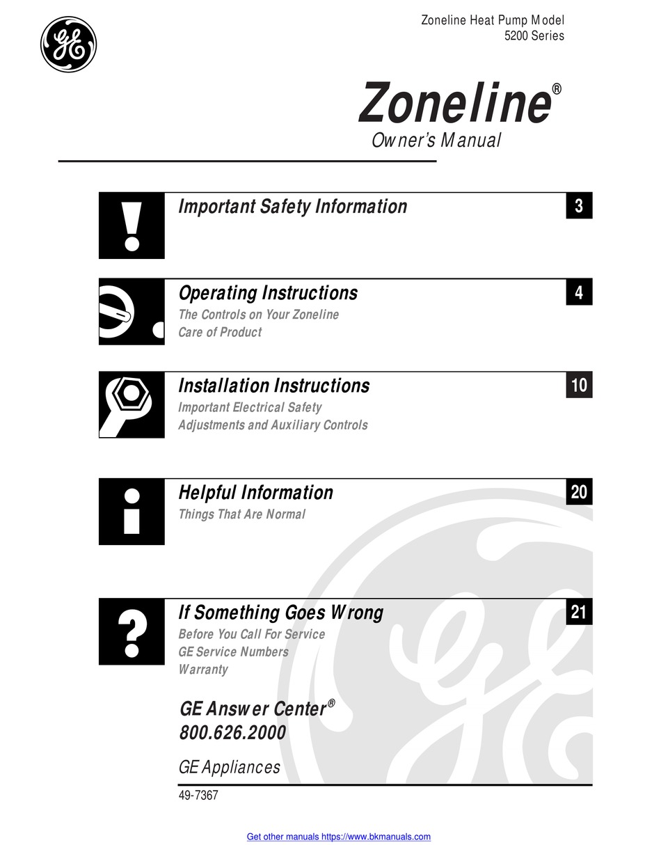 GE ZONELINE 5200 SERIES OWNER'S MANUAL Pdf Download ManualsLib