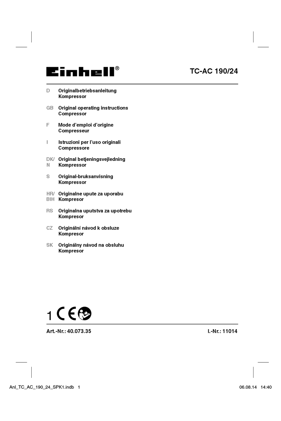 EINHELL TC-AC 190/24 OPERATING INSTRUCTIONS MANUAL Pdf Download ...