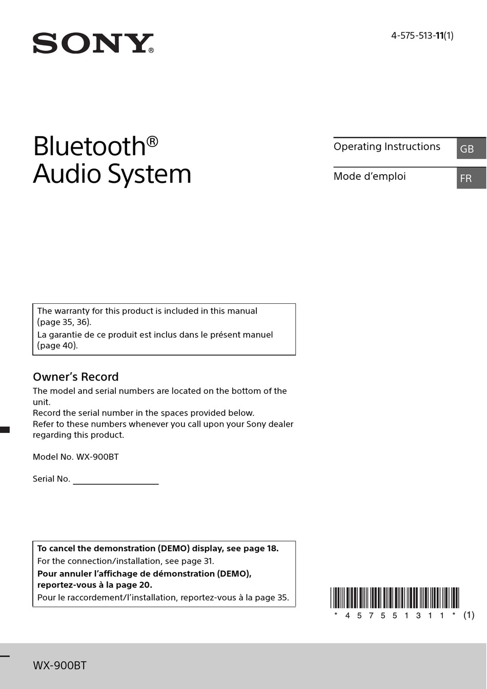 SONY WX900BT OPERATING INSTRUCTIONS MANUAL Pdf Download ManualsLib