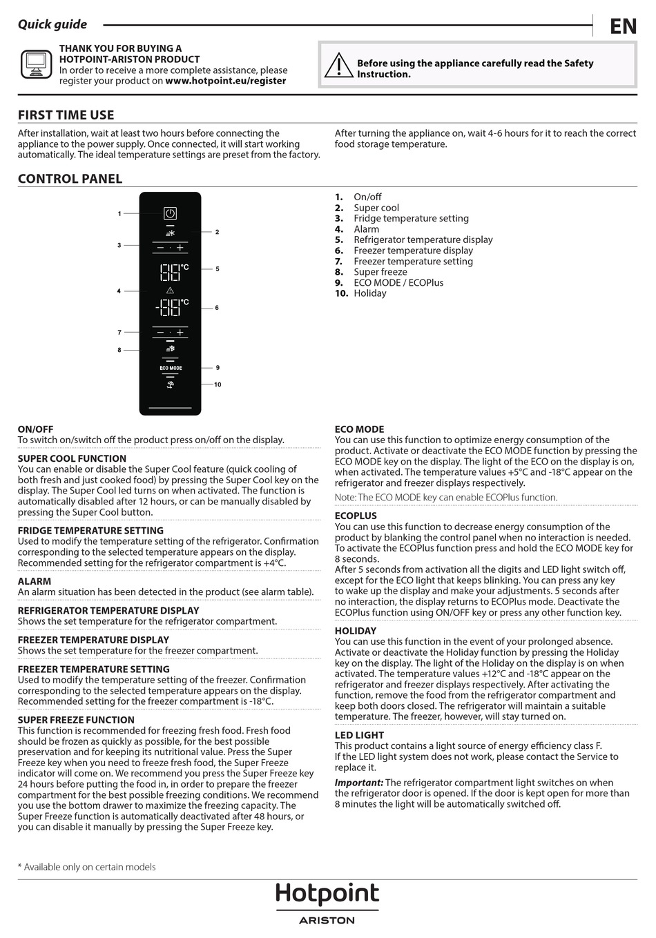 HOTPOINT ARISTON HAFC8 TT33SK QUICK START MANUAL Pdf Download | ManualsLib