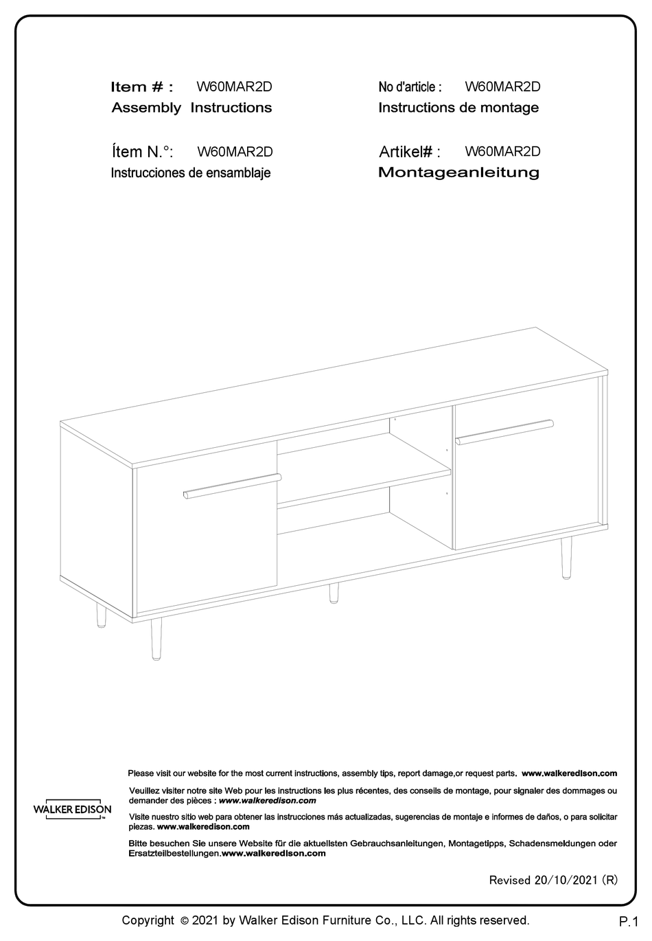 WALKER EDISON W60MAR2D ASSEMBLY INSTRUCTIONS MANUAL Pdf Download
