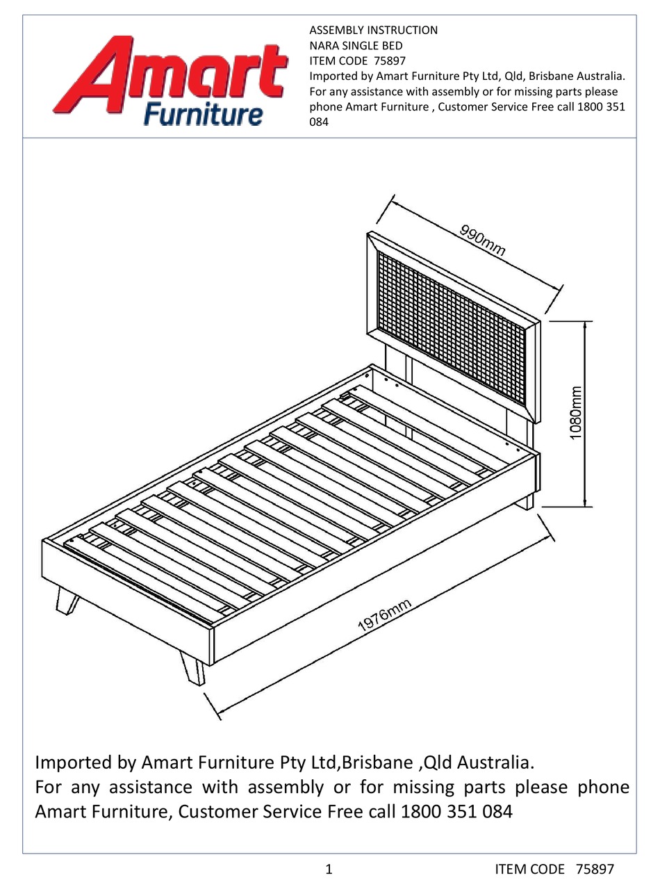AMART FURNITURE NARA 75897 ASSEMBLY INSTRUCTION MANUAL Pdf Download