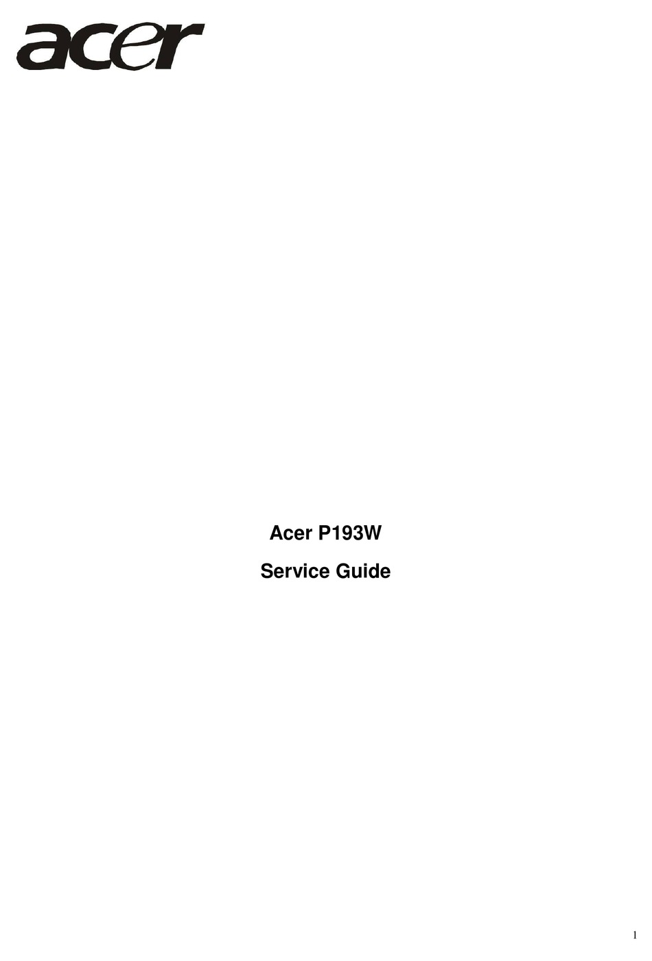 ACER P193W SERVICE MANUAL Pdf Download | ManualsLib