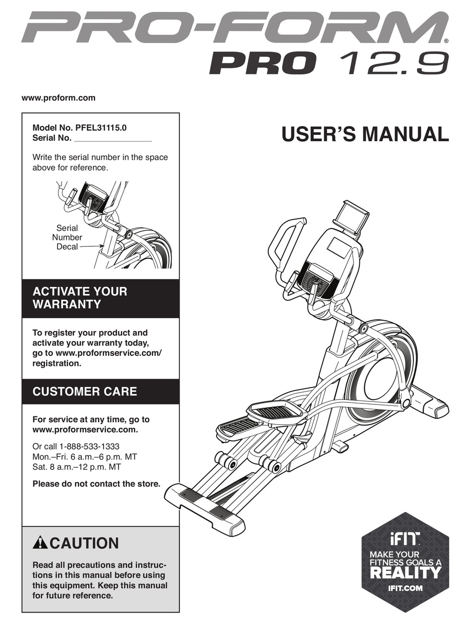 NORDICTRACK PRO 12.9 USER MANUAL Pdf Download ManualsLib