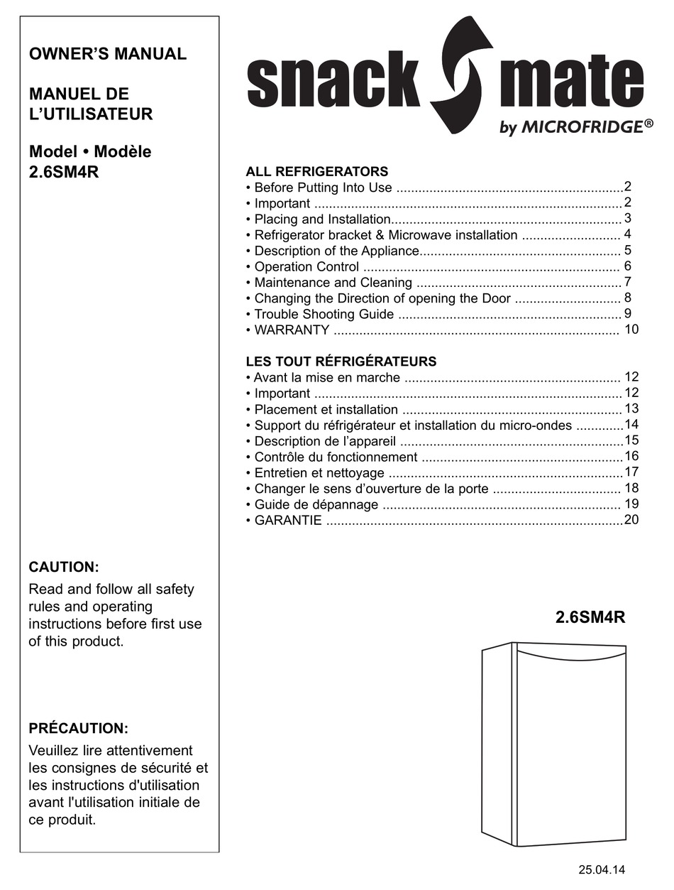 MICROFRIDGE SNACKMATE 2.6SM4R OWNER'S MANUAL Pdf Download ManualsLib
