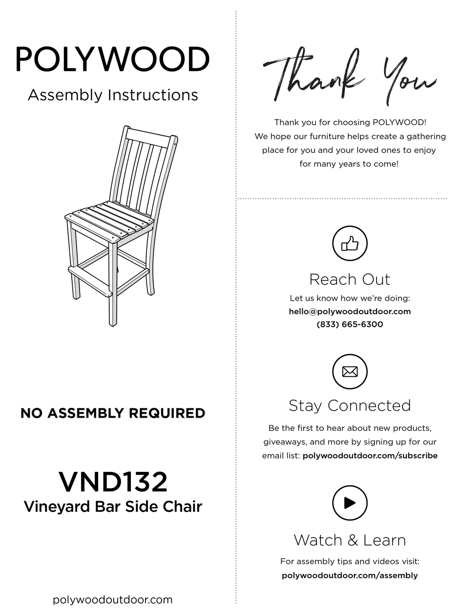 POLYWOOD VND132 ASSEMBLY INSTRUCTIONS Pdf Download ManualsLib