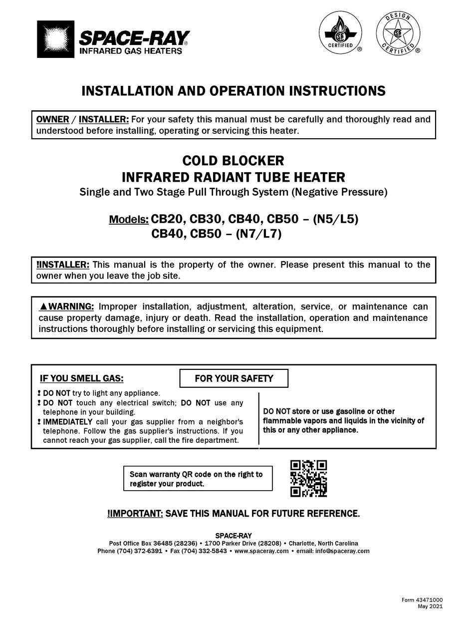 SPACERAY CB30N5 ASSEMBLY, INSTALLATION AND OPERATION INSTRUCTIONS Pdf