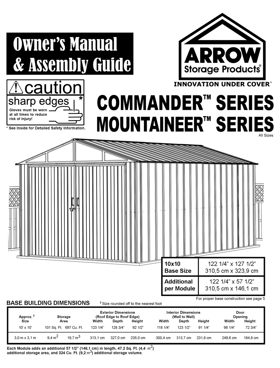 ARROW STORAGE PRODUCTS MOUNTAINEER SERIES OWNER'S MANUAL & ASSEMBLY