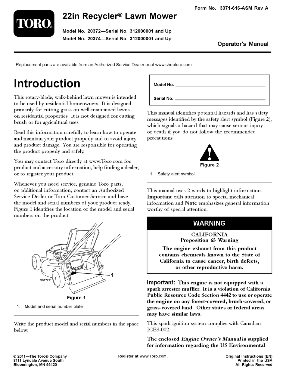 TORO RECYCLER 20374 OPERATOR'S MANUAL Pdf Download | ManualsLib