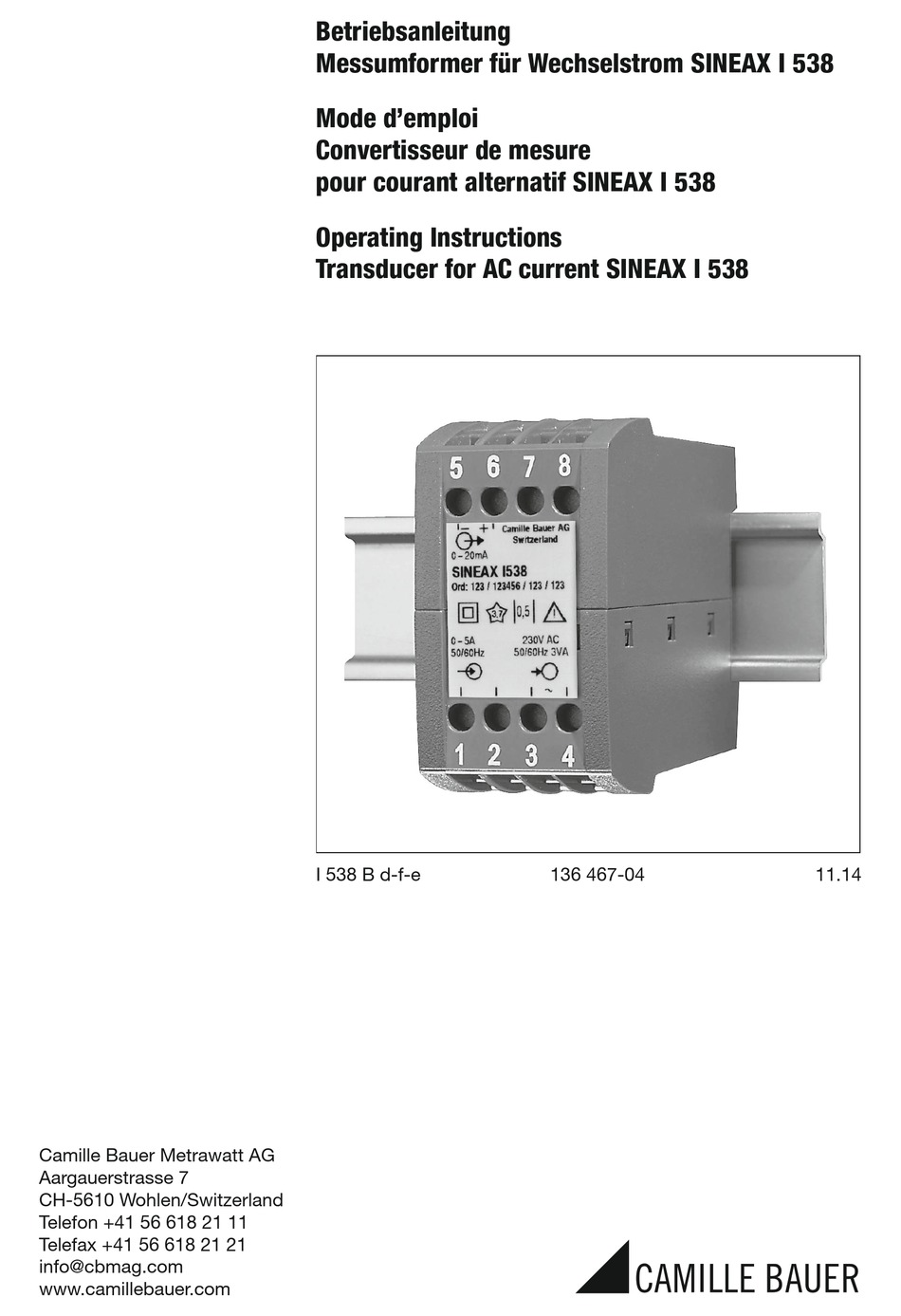 CAMILLE BAUER 136590 OPERATING INSTRUCTIONS MANUAL Pdf Download ...