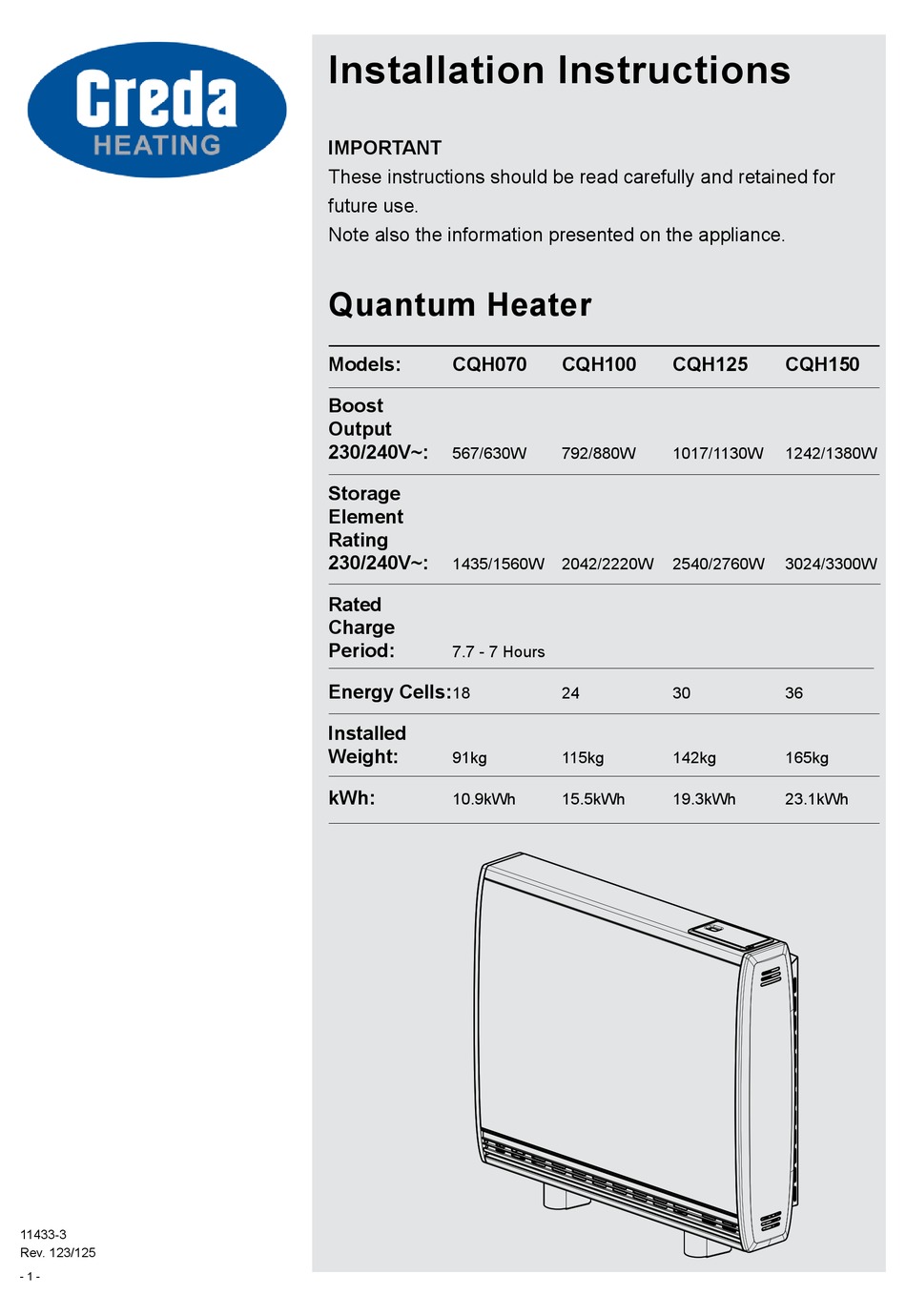 CREDA CQH100 INSTALLATION INSTRUCTIONS MANUAL Pdf Download | ManualsLib