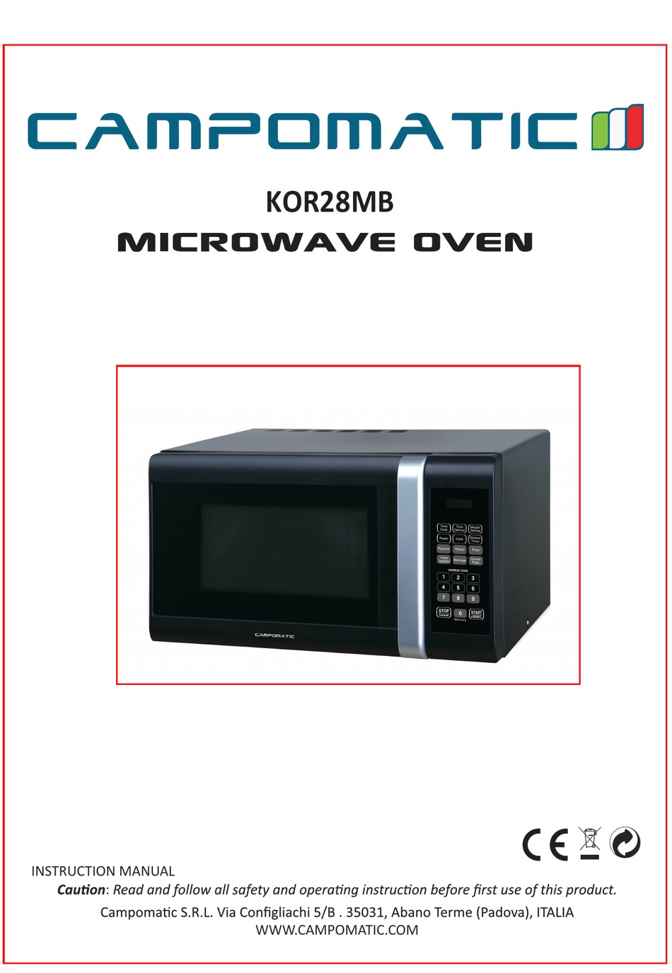 CAMPOMATIC KOR28MB INSTRUCTION MANUAL Pdf Download ManualsLib