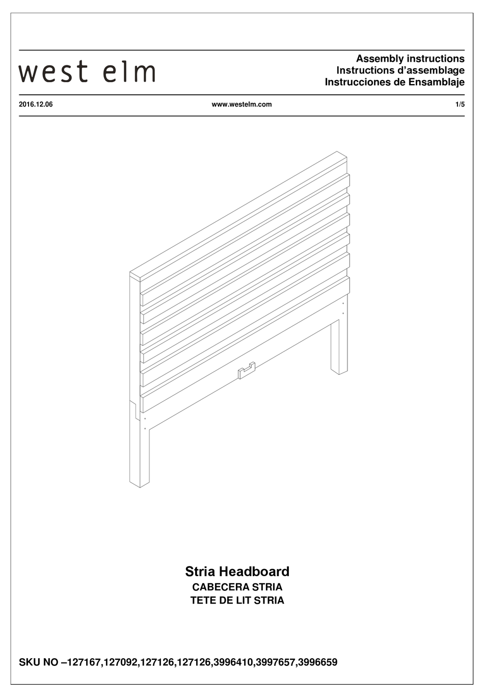 WEST ELM STRIA 127167 ASSEMBLY INSTRUCTIONS Pdf Download ManualsLib