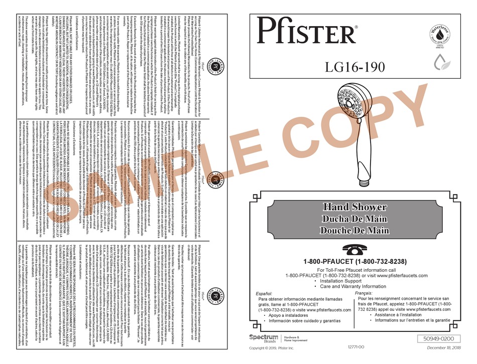 SPECTRUM BRANDS PFISTER LG16190 INSTALLATION INSTRUCTIONS Pdf Download