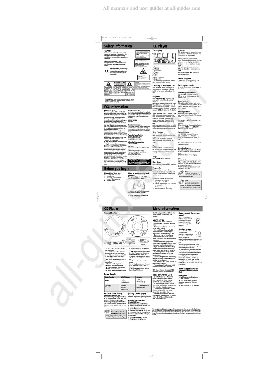 RCA THOMSON RP2612 QUICK START MANUAL Pdf Download | ManualsLib