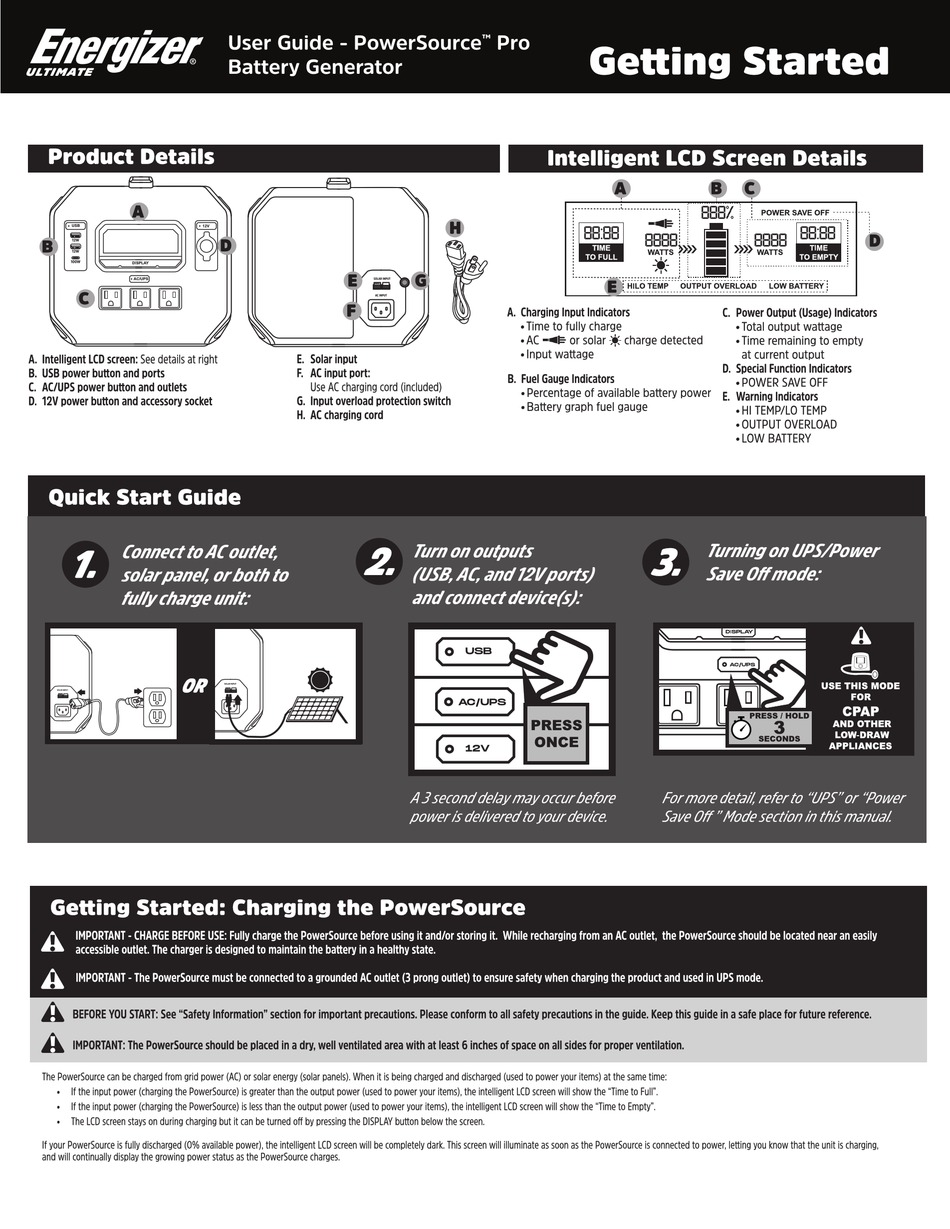 ENERGIZER POWERSOURCE PRO USER MANUAL Pdf Download ManualsLib