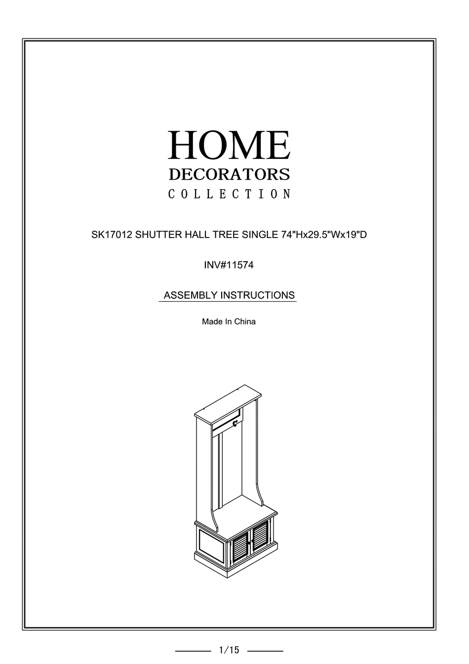 HOME DECORATORS COLLECTION SK17012 ASSEMBLY INSTRUCTIONS MANUAL Pdf 