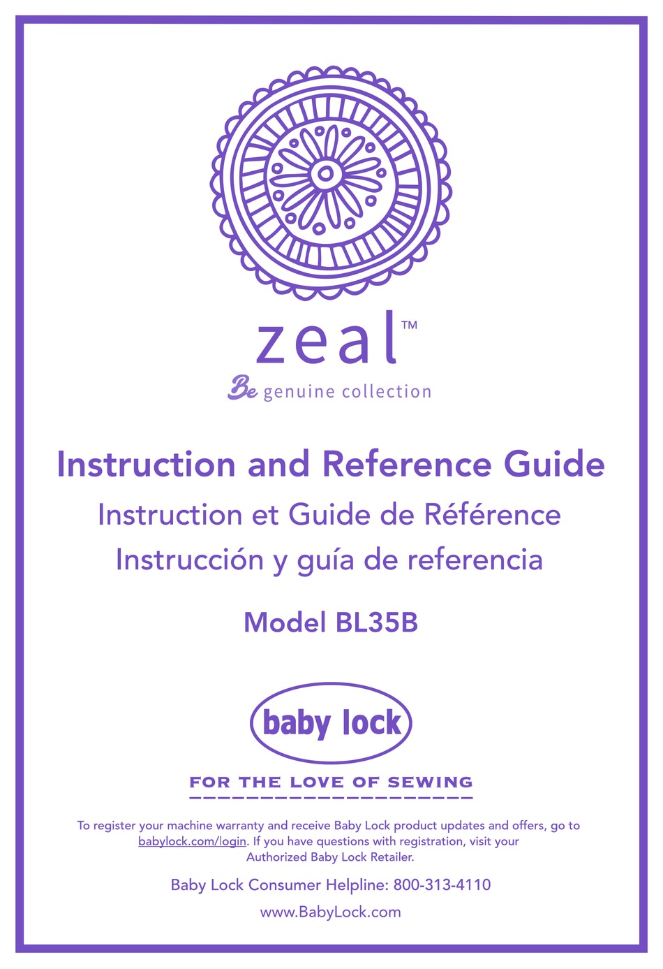 BABY LOCK ZEAL BL35B INSTRUCTION AND REFERENCE MANUAL Pdf Download