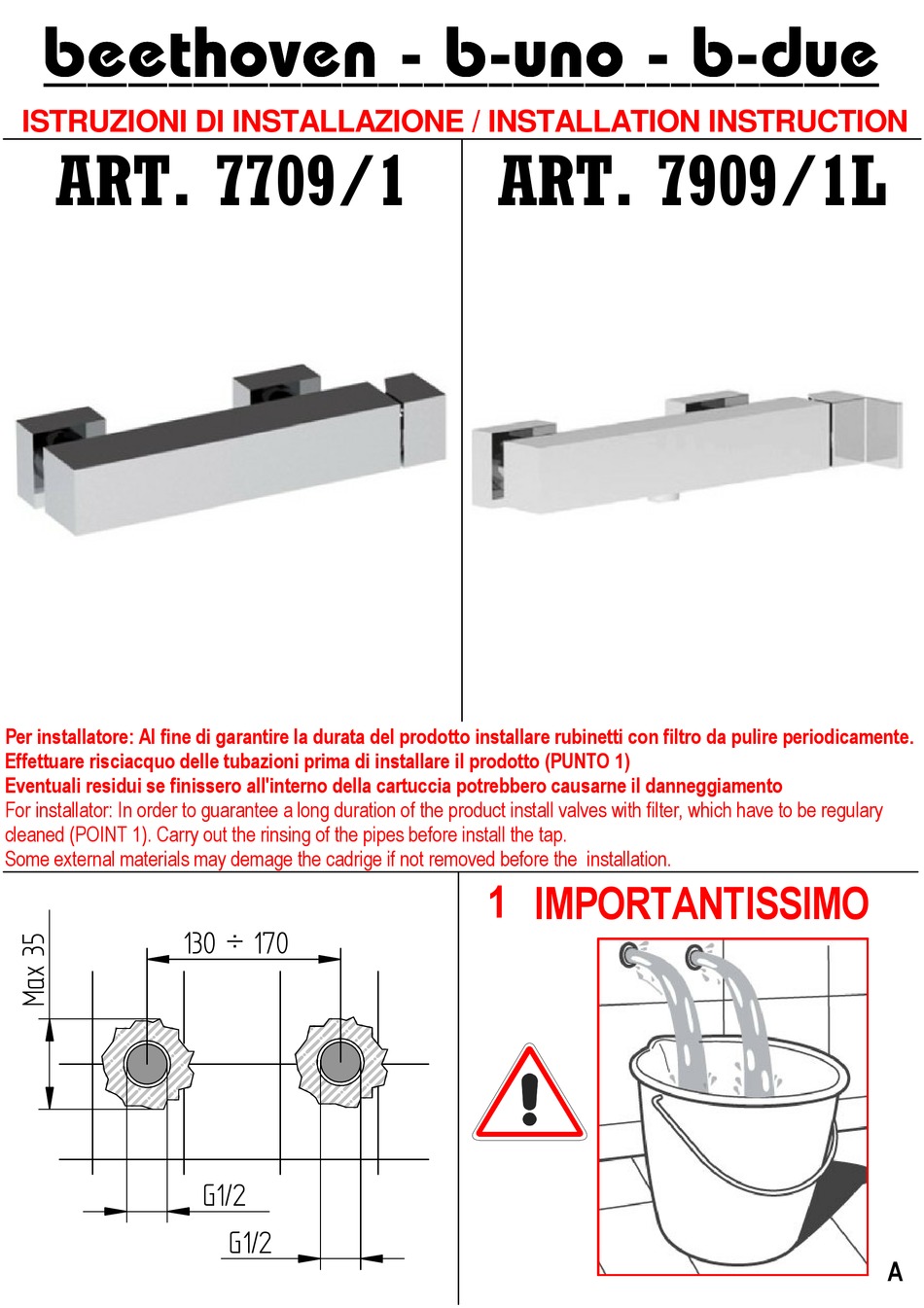 BELLOSTA BEETHOVEN - B-UNO - B-DUE 7709/1 INSTALLATION INSTRUCTION Pdf ...