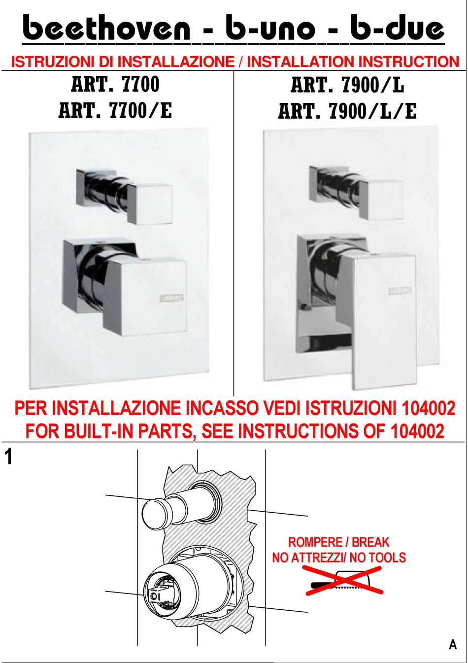 BELLOSTA BEETHOVEN - B-UNO - B-DUE 7700 INSTALLATION INSTRUCTION Pdf ...