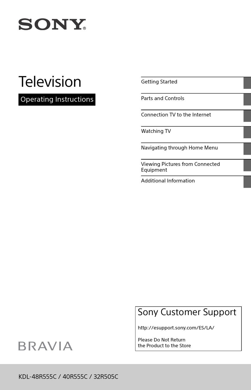 SONY BRAVIA KDL-48R555C OPERATING INSTRUCTIONS MANUAL Pdf Download ...