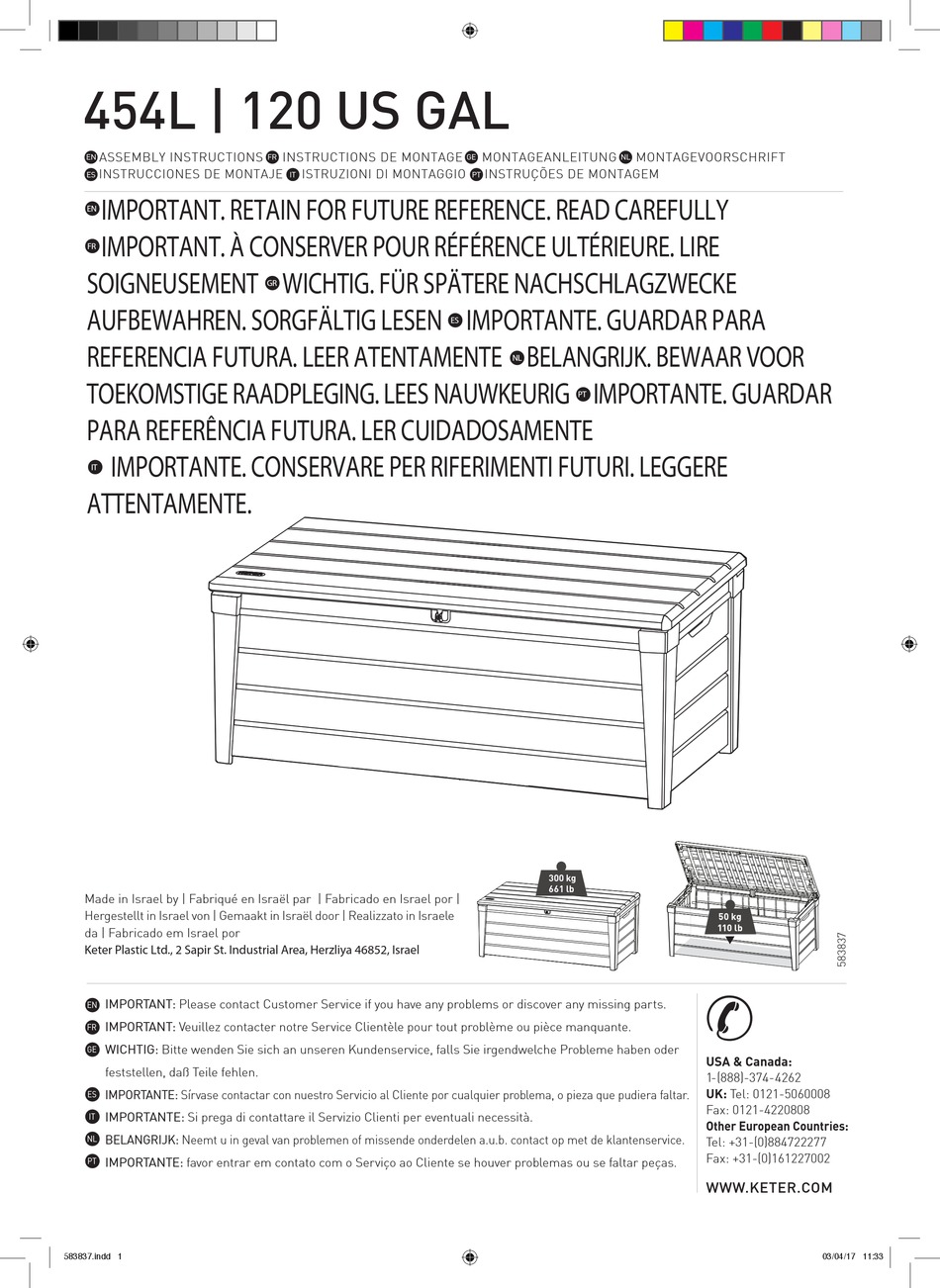 KETER 455L 120 US GAL ASSEMBLY INSTRUCTIONS MANUAL Pdf Download