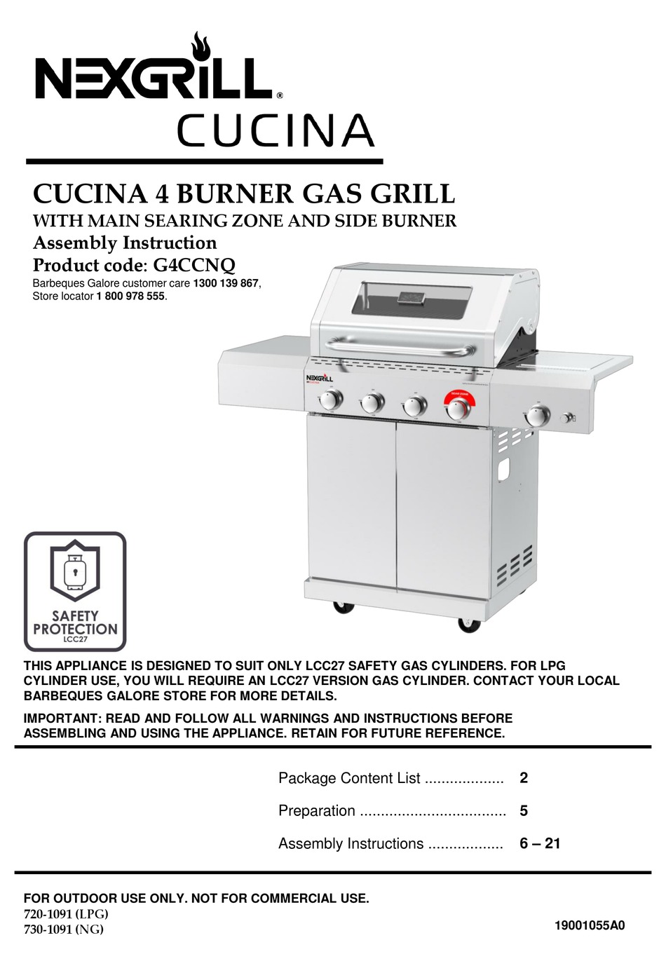 NEXGRILL CUCINA G4CCNQ ASSEMBLY INSTRUCTION MANUAL Pdf Download