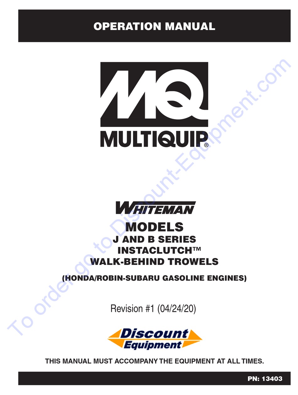 MULTIQUIP WHITEMAN INSTACLUTCH J SERIES OPERATION MANUAL Pdf Download ...