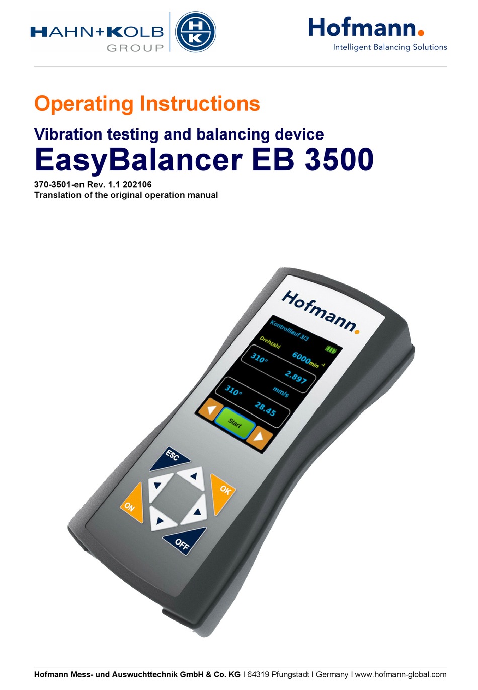 HOFMANN EASYBALANCER EB 3500 OPERATING INSTRUCTIONS MANUAL Pdf Download