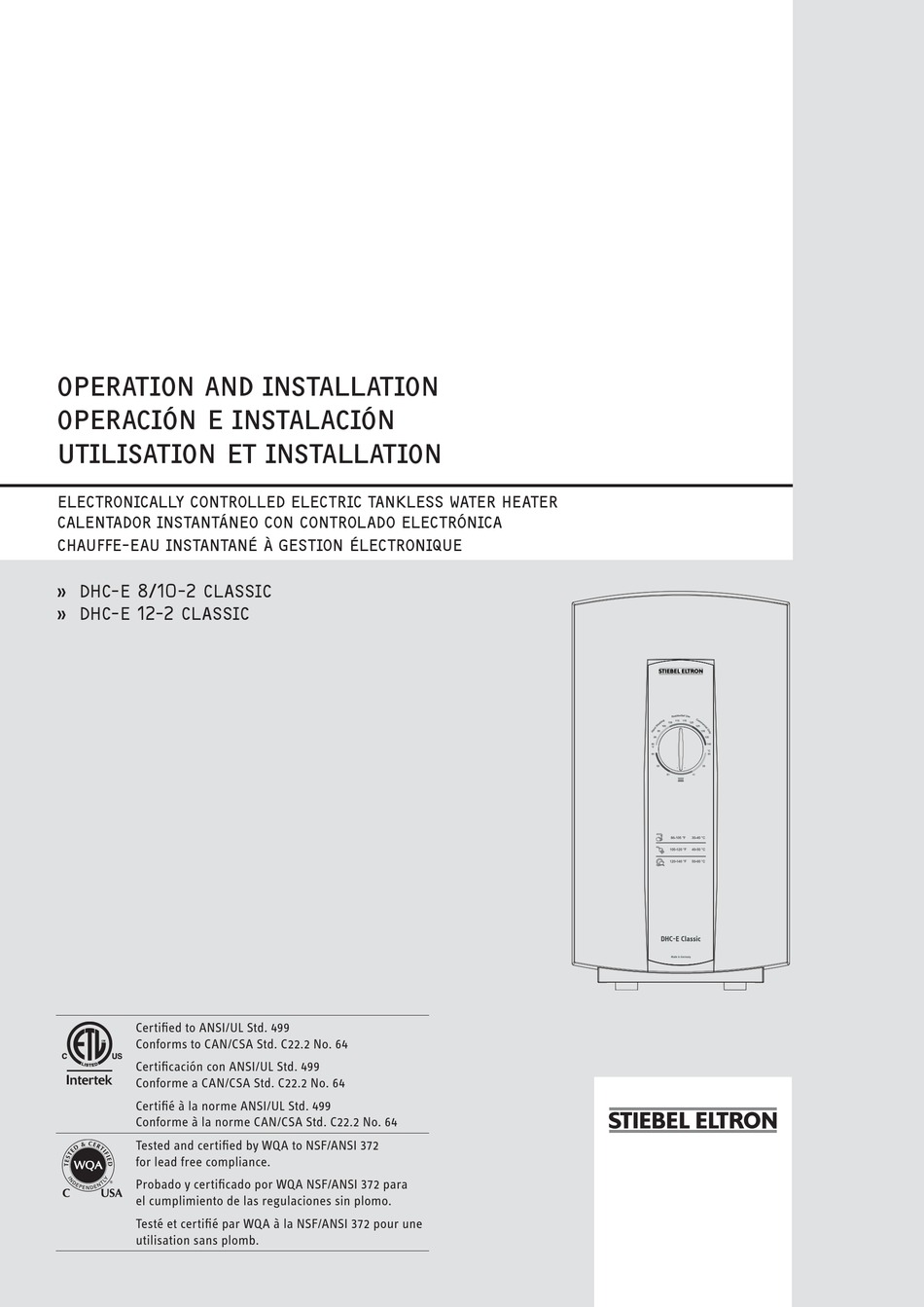 STIEBEL ELTRON DHC-E 8/10-2 CLASSIC OPERATION AND INSTALLATION MANUAL ...