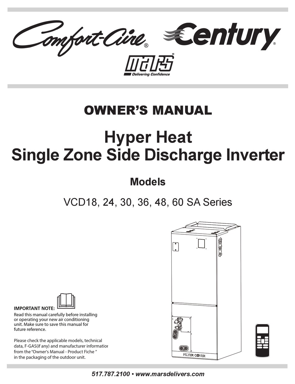 MARS COMFORT-AIRE CENTURY VCD18 SA SERIES OWNER'S MANUAL Pdf Download ...