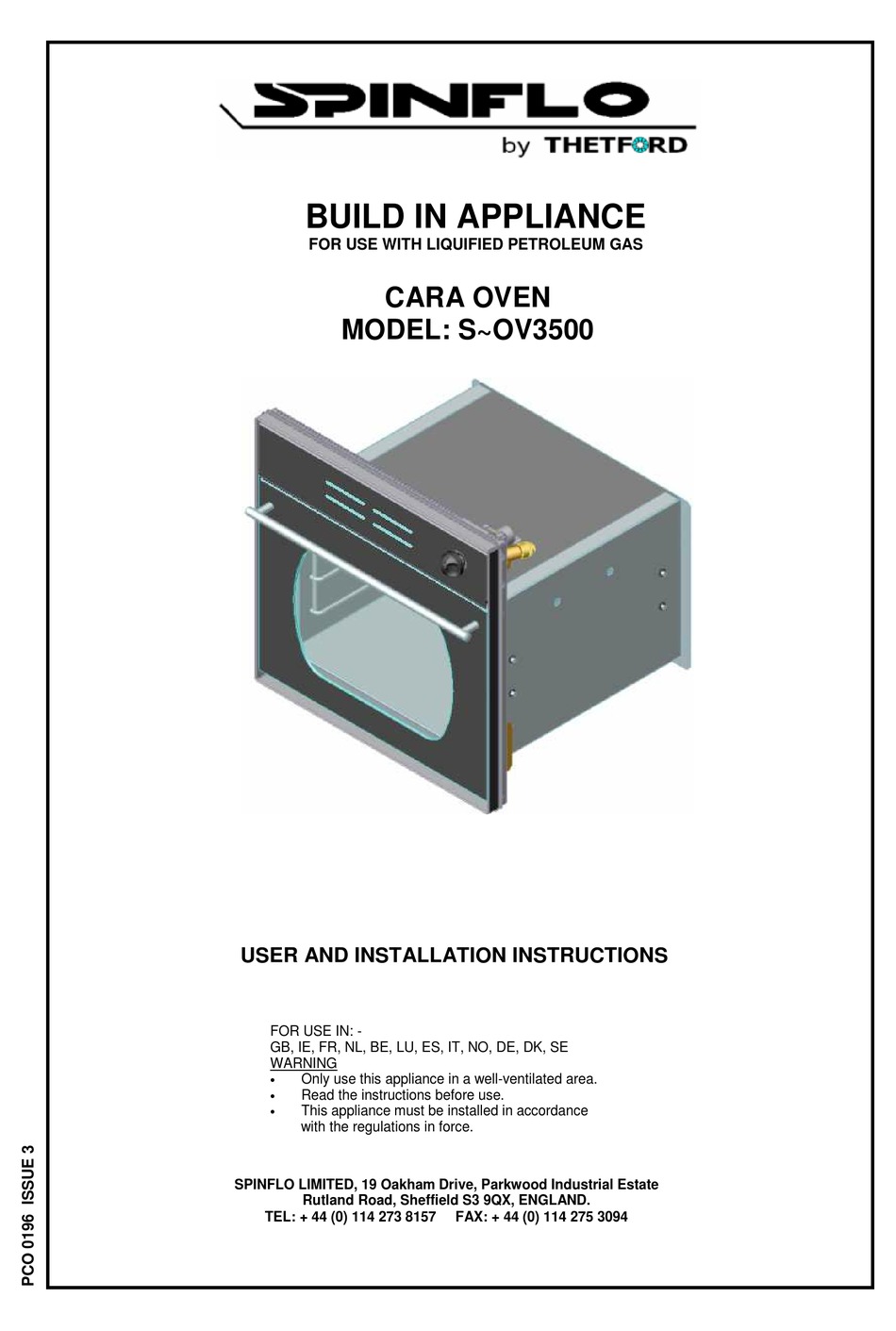 THETFORD SPINFLO SOV3500 USER AND INSTALLATION INSTRUCTIONS MANUAL Pdf