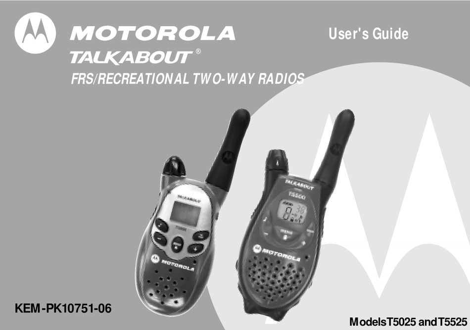 MOTOROLA TALKABOUT T5025 USER MANUAL Pdf Download ManualsLib