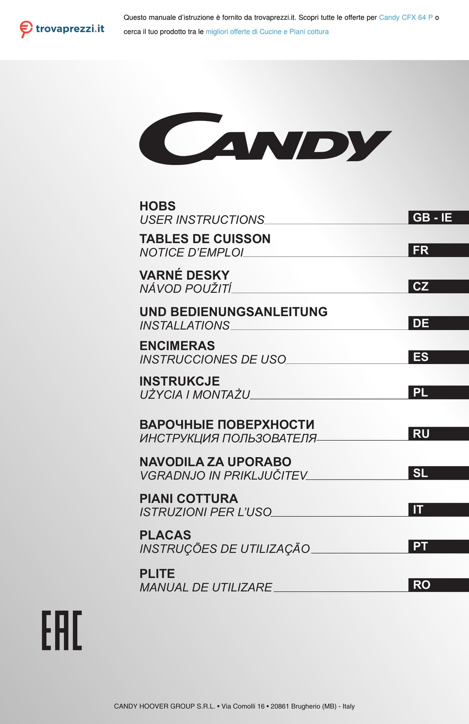 CANDY CFX 64 P USER INSTRUCTIONS Pdf Download | ManualsLib