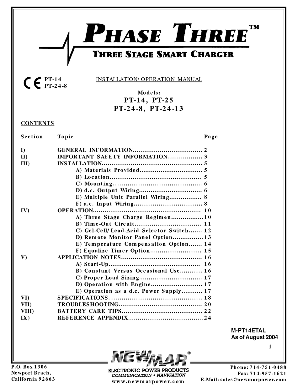 NEWMAR PHASE THREE PT14 INSTALLATION & OPERATION MANUAL Pdf Download