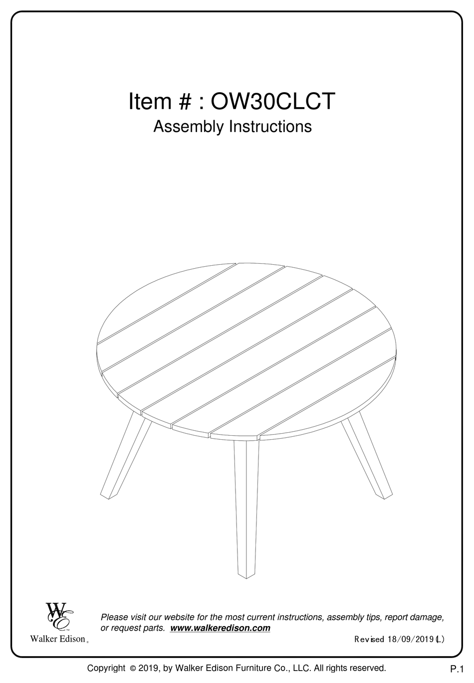 WALKER EDISON OW30CLCT ASSEMBLY INSTRUCTIONS MANUAL Pdf Download