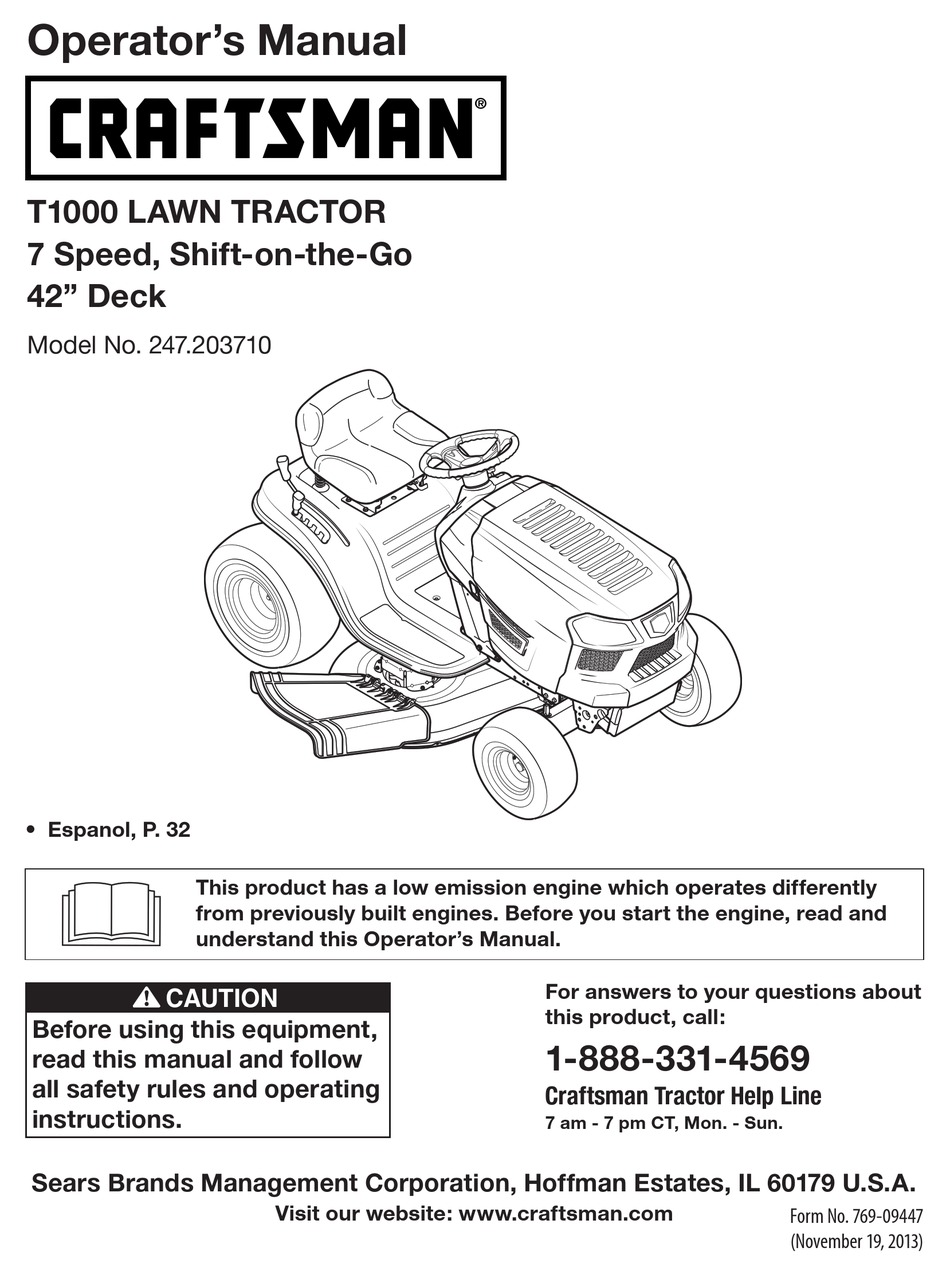 CRAFTSMAN T1000 OPERATOR