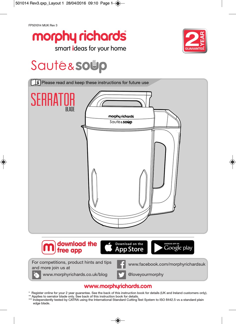 MORPHY RICHARDS SAUTE AND SOUP 501014 INSTRUCTION MANUAL Pdf Download