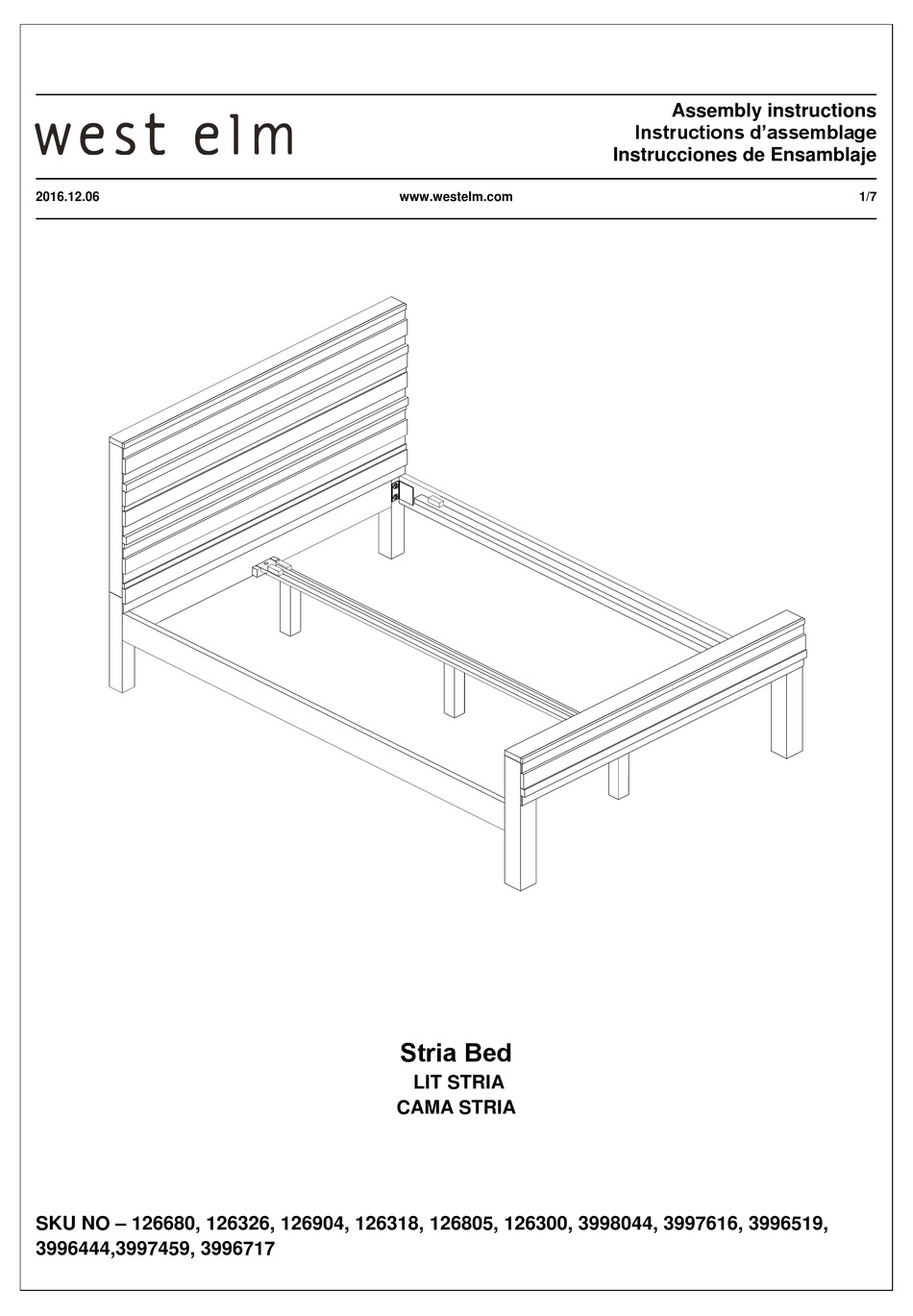 WEST ELM STRIA 126680 ASSEMBLY INSTRUCTIONS MANUAL Pdf Download
