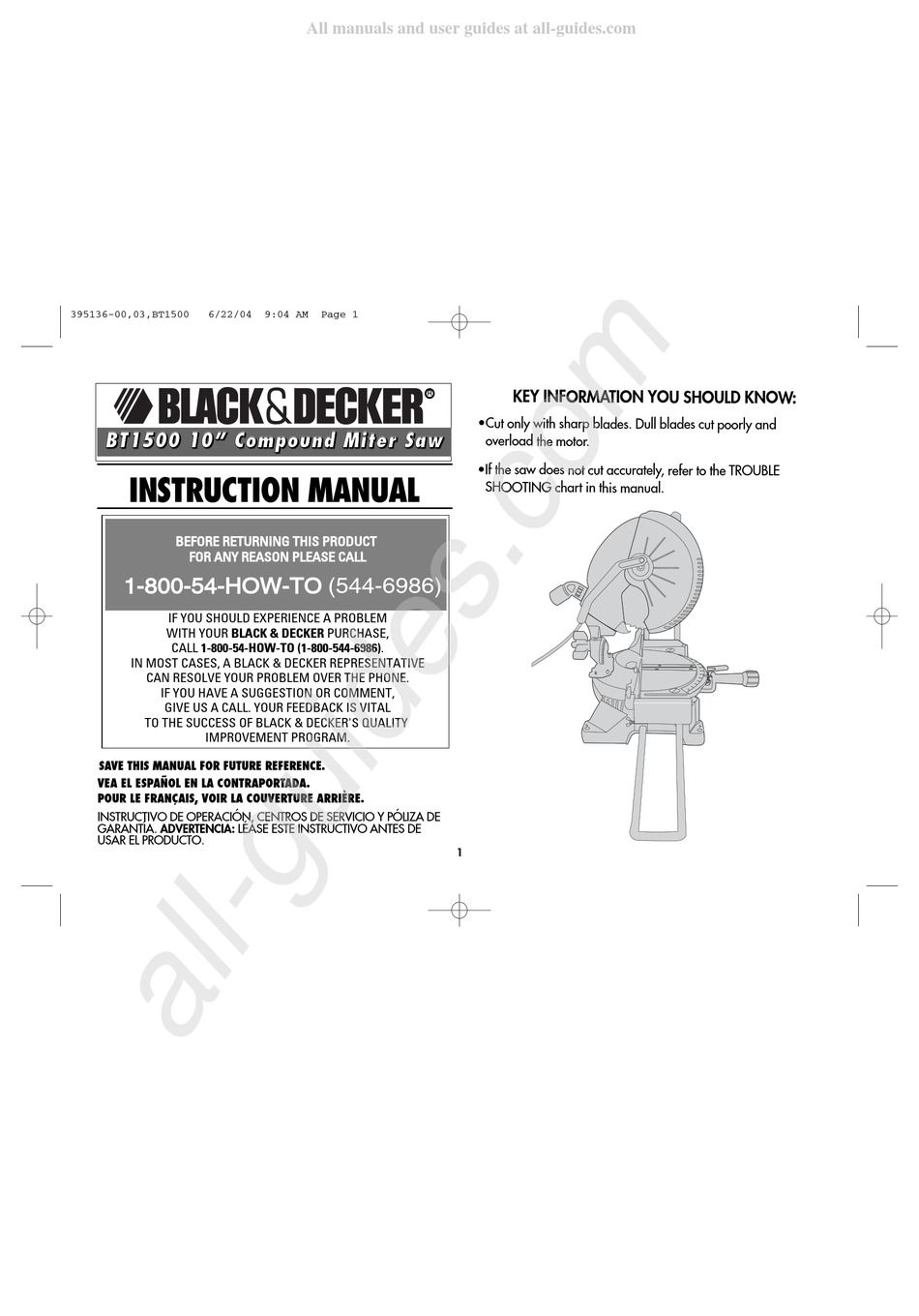 BLACK DECKER BT1500 INSTRUCTION MANUAL Pdf Download ManualsLib