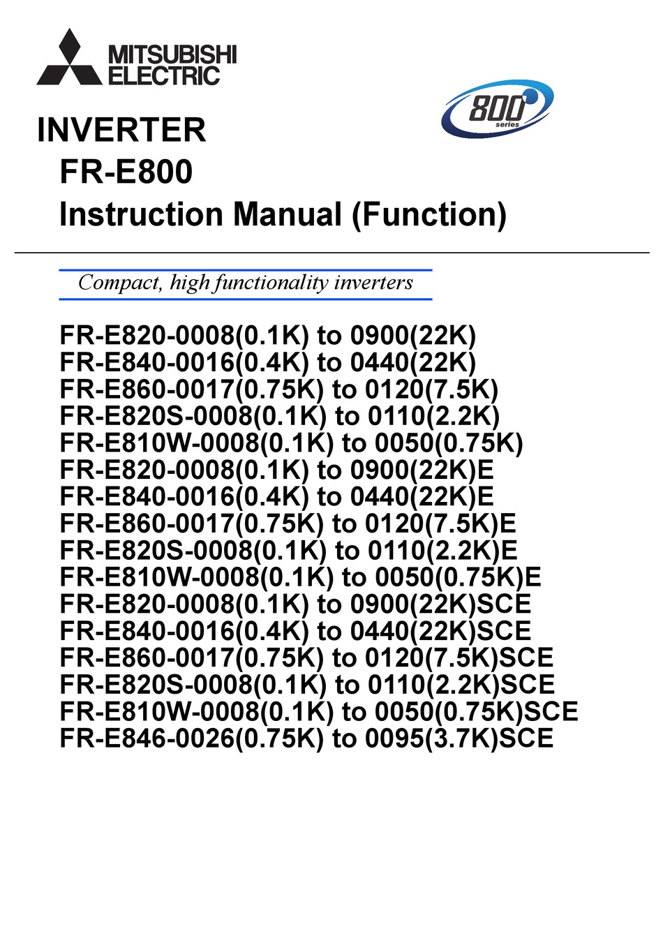 MITSUBISHI ELECTRIC FRE800 INSTRUCTION MANUAL Pdf Download ManualsLib