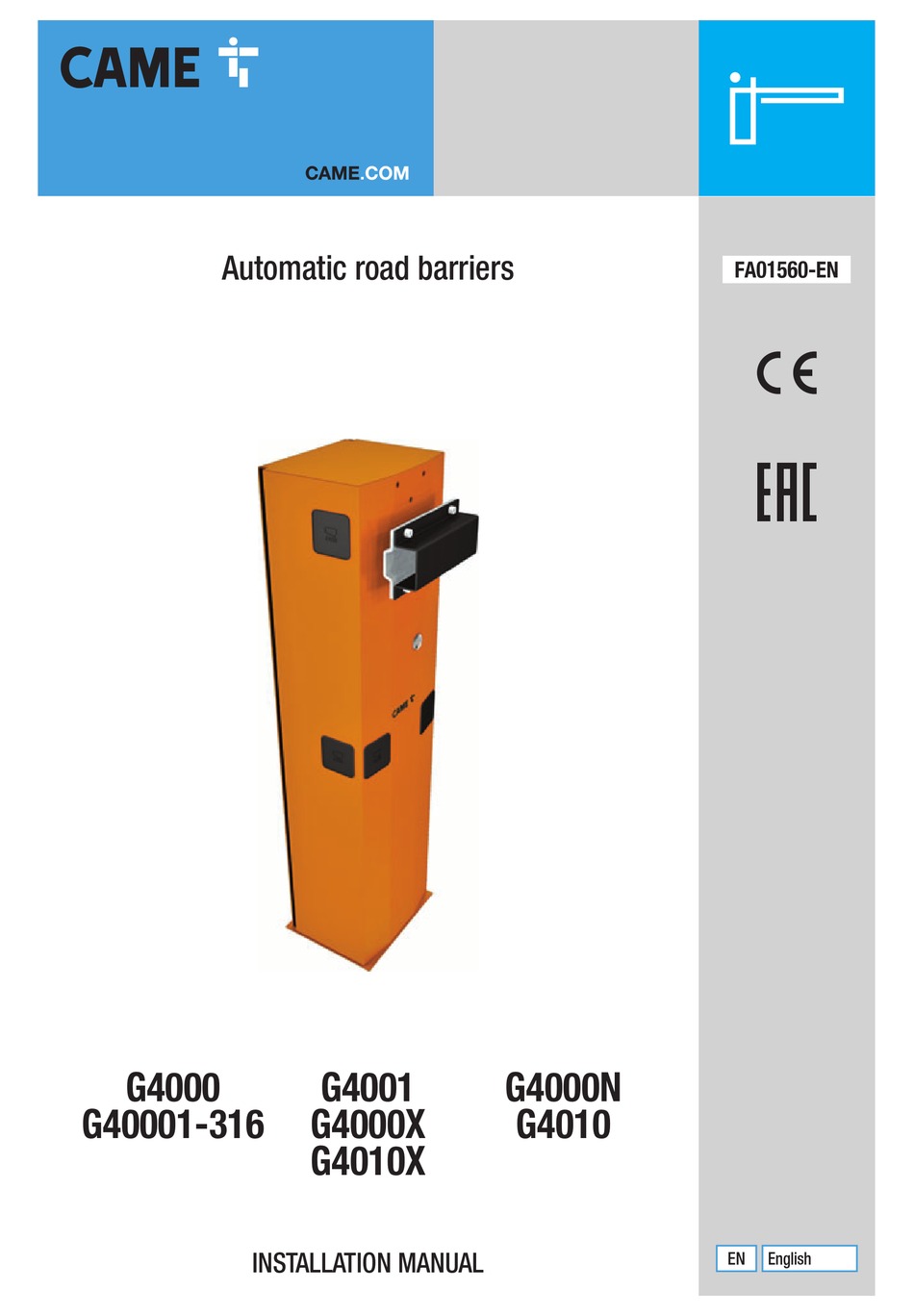 CAME G40001-316 INSTALLATION MANUAL Pdf Download | ManualsLib