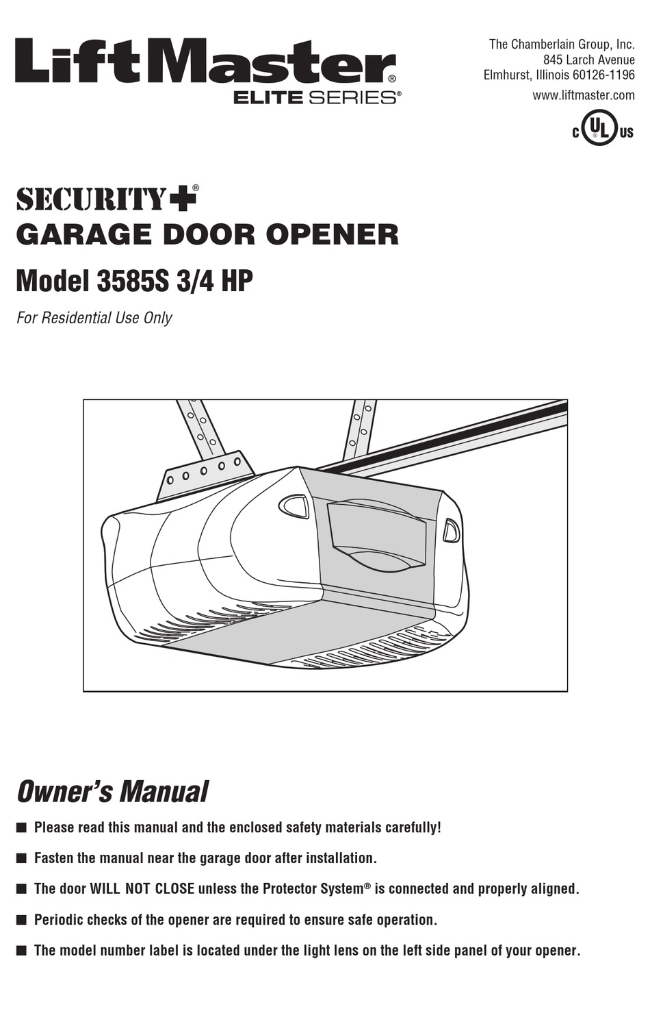 CHAMBERLAIN LIFTMASTER SECURITY+ 3585S OWNER'S MANUAL Pdf Download ...