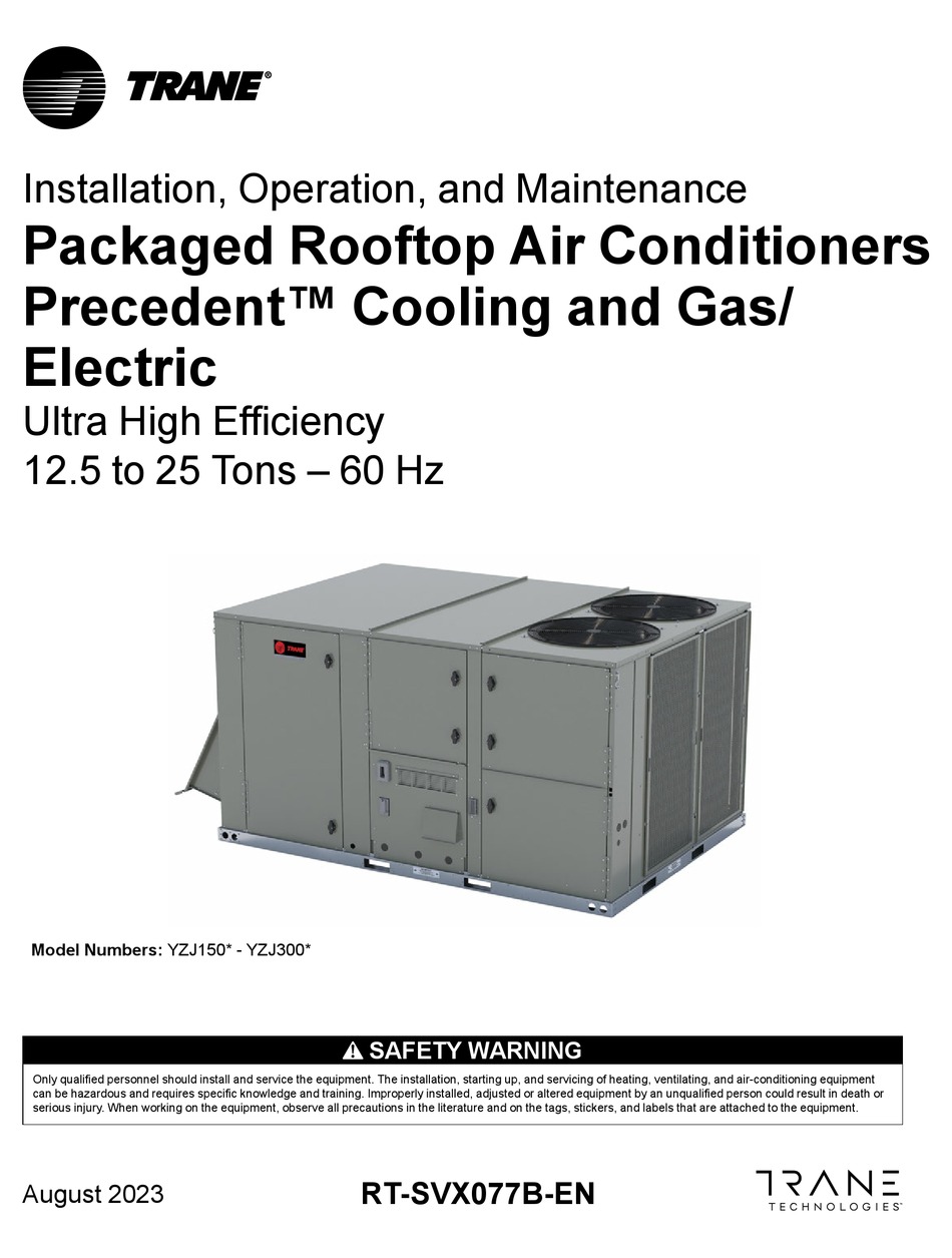 TRANE YZJ150 INSTALLATION, OPERATION AND MAINTENANCE MANUAL Pdf