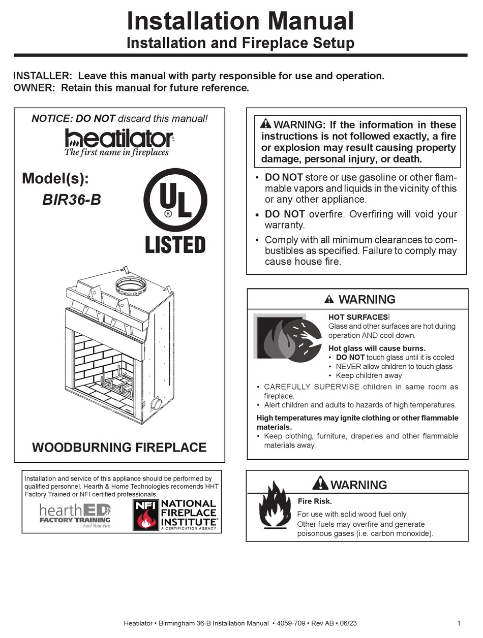 HEATILATOR BIR42-B INSTALLATION MANUAL Pdf Download | ManualsLib