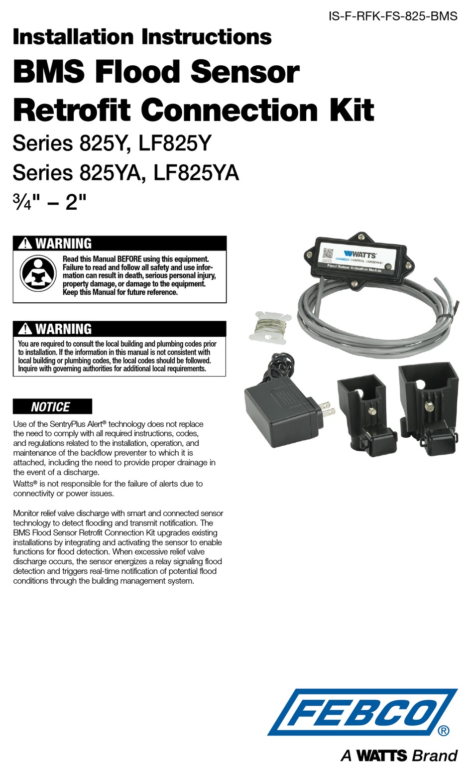 WATTS FEBCO LF825Y SERIES INSTALLATION INSTRUCTIONS MANUAL Pdf Download