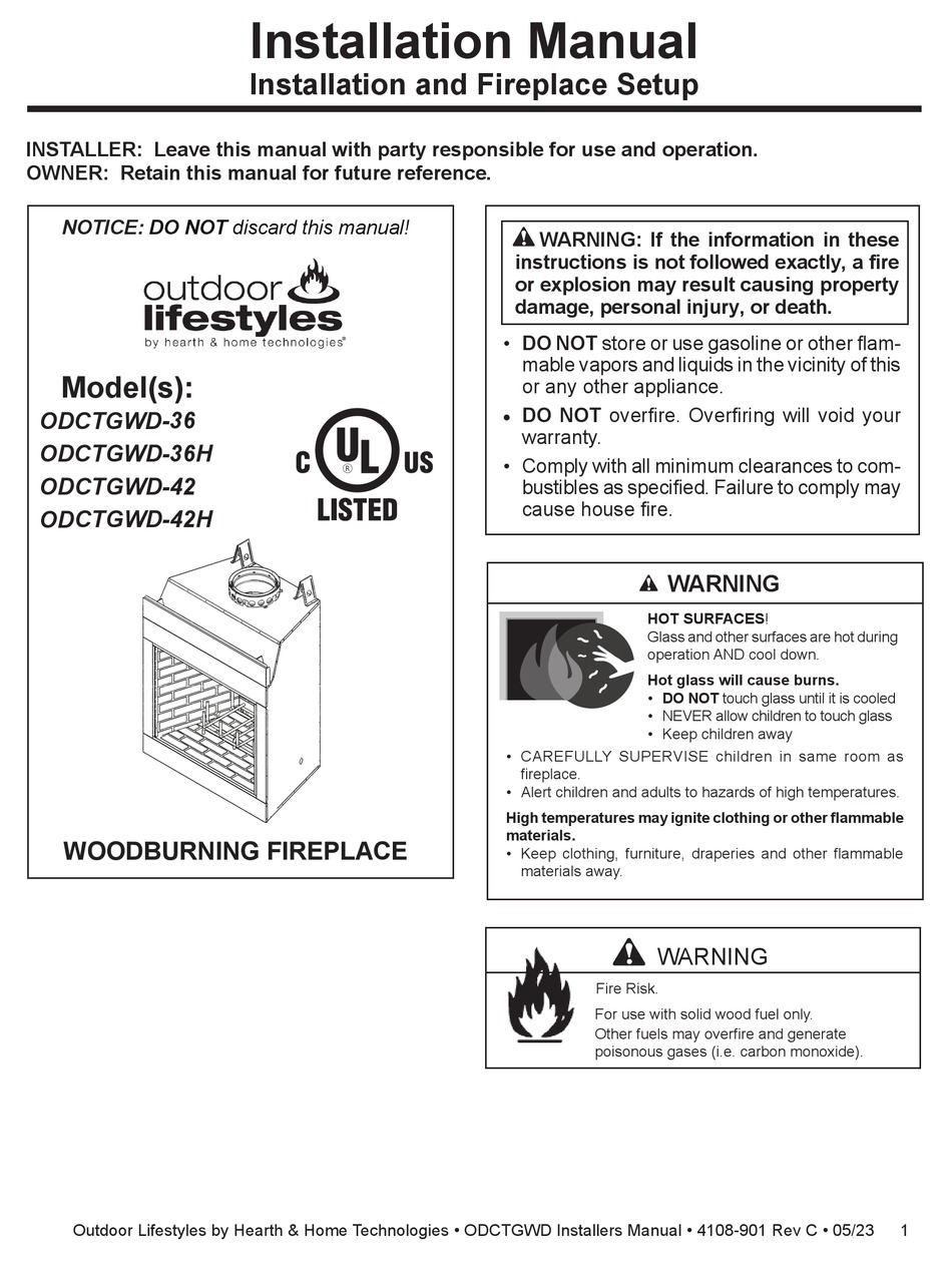 HEARTH AND HOME TECHNOLOGIES OUTDOOR LIFESTYLE ODCTGWD-36 INSTALLATION ...