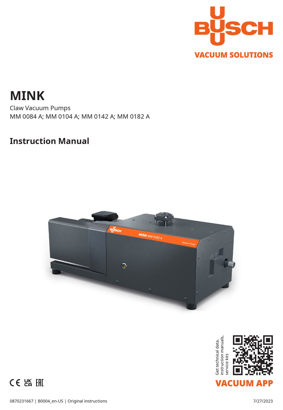BUSCH MINK MM 0084 A INSTRUCTION MANUAL Pdf Download ManualsLib